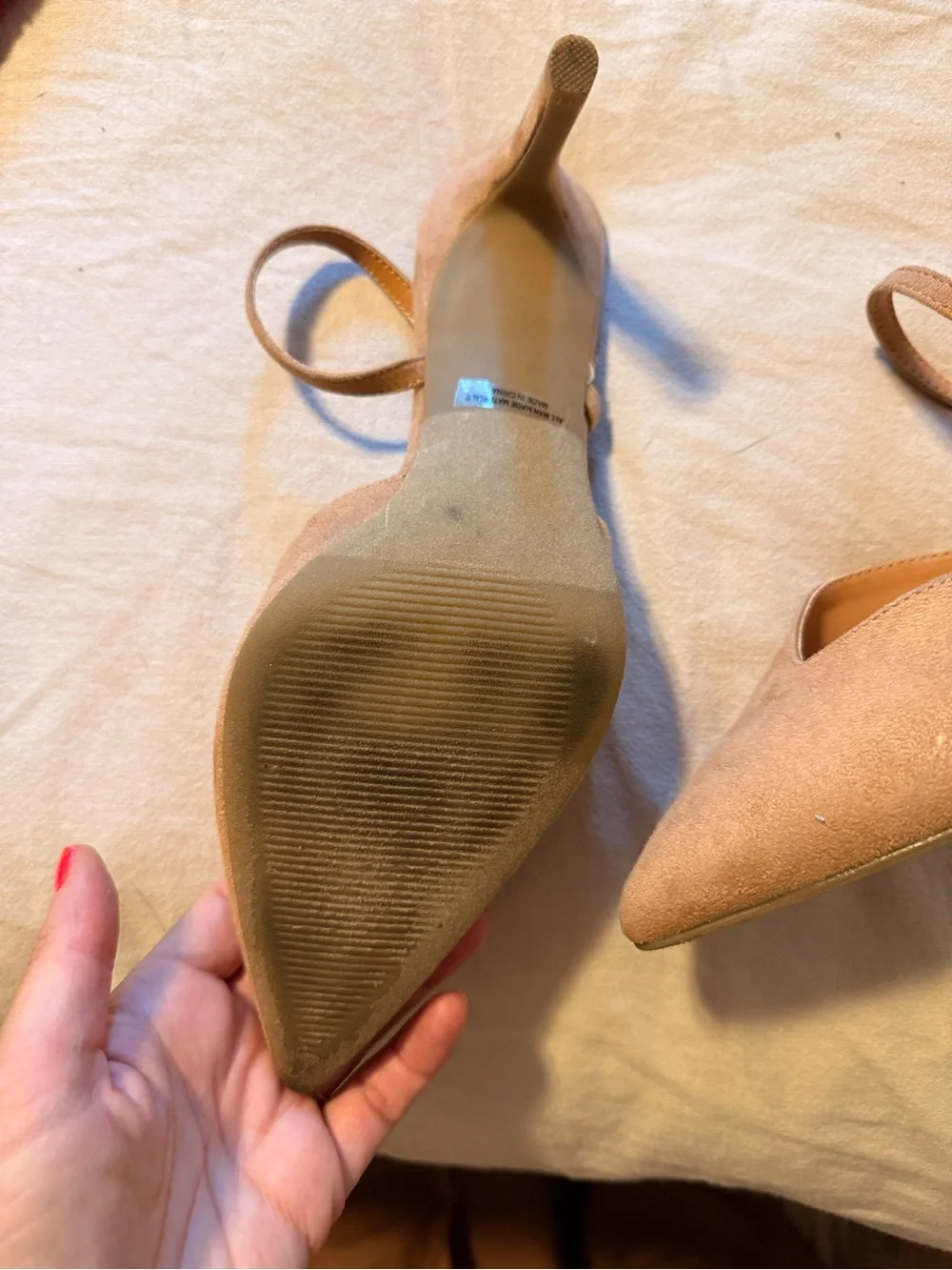 DV by Dolce Vita Tan Suede Pointed Mules with Ankle Strap